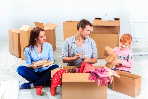 Moving van and packed boxes for a Marylebone home removal