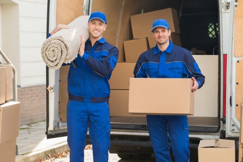 Office removals setup in Marylebone with desks, boxes, and equipment ready to move