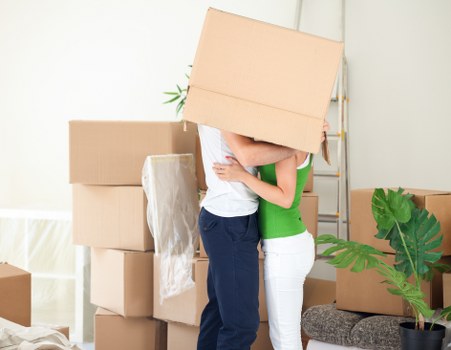 Packed office equipment ready for transport in central London